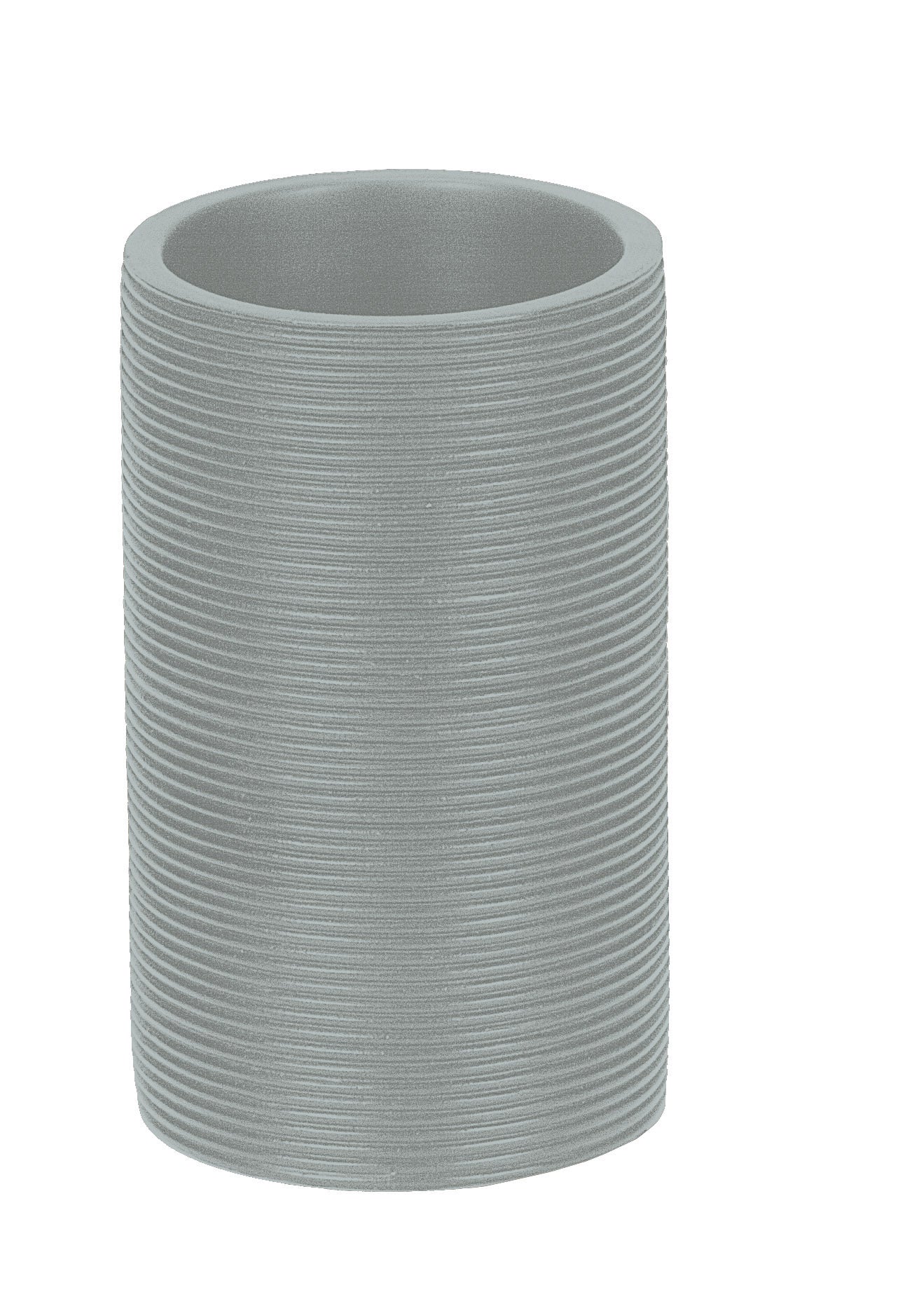 Zahnputzbecher KYOTO platinfarben steht freistehend vor weißem Hintergrund.