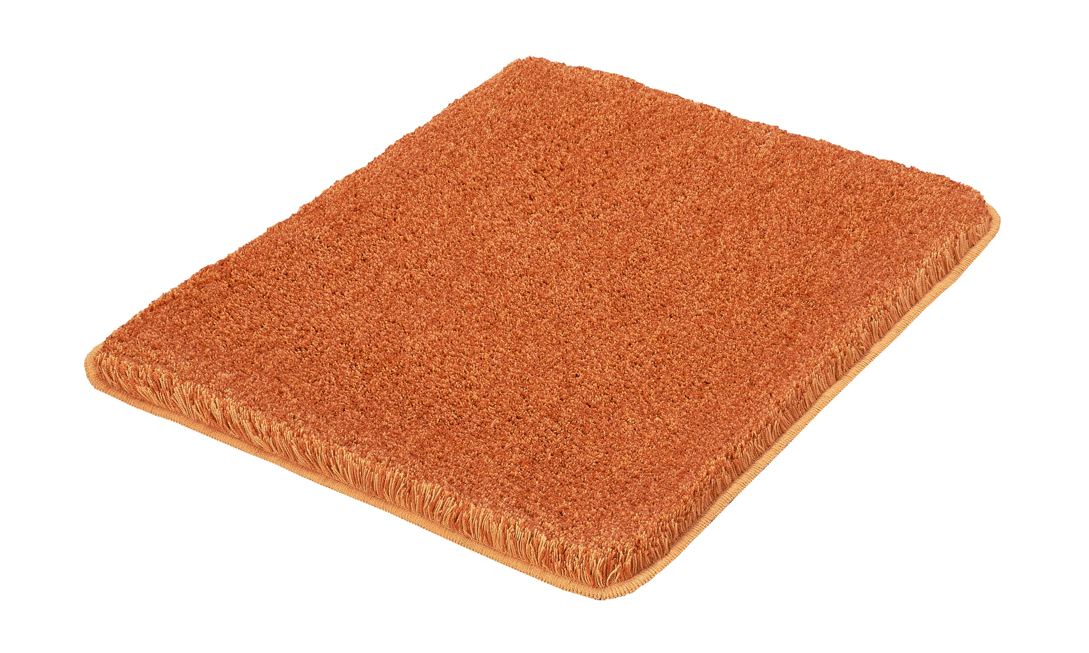 Rechteckiger orangefarbener Badvorleger aus weichem Hochflorteppich