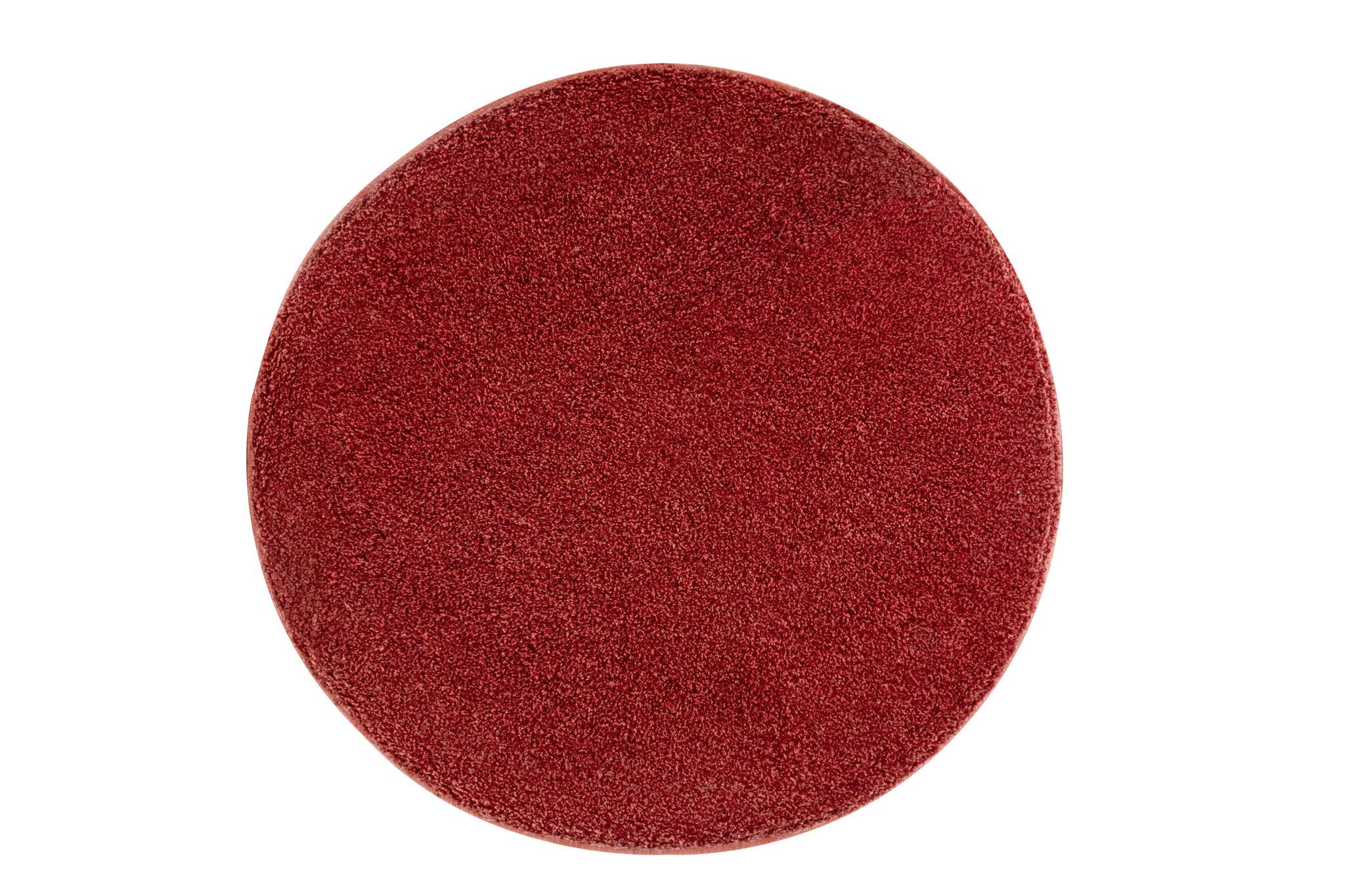 Runder, weinroter Badematte-Teppich mit hochflorigem, weichem Flor