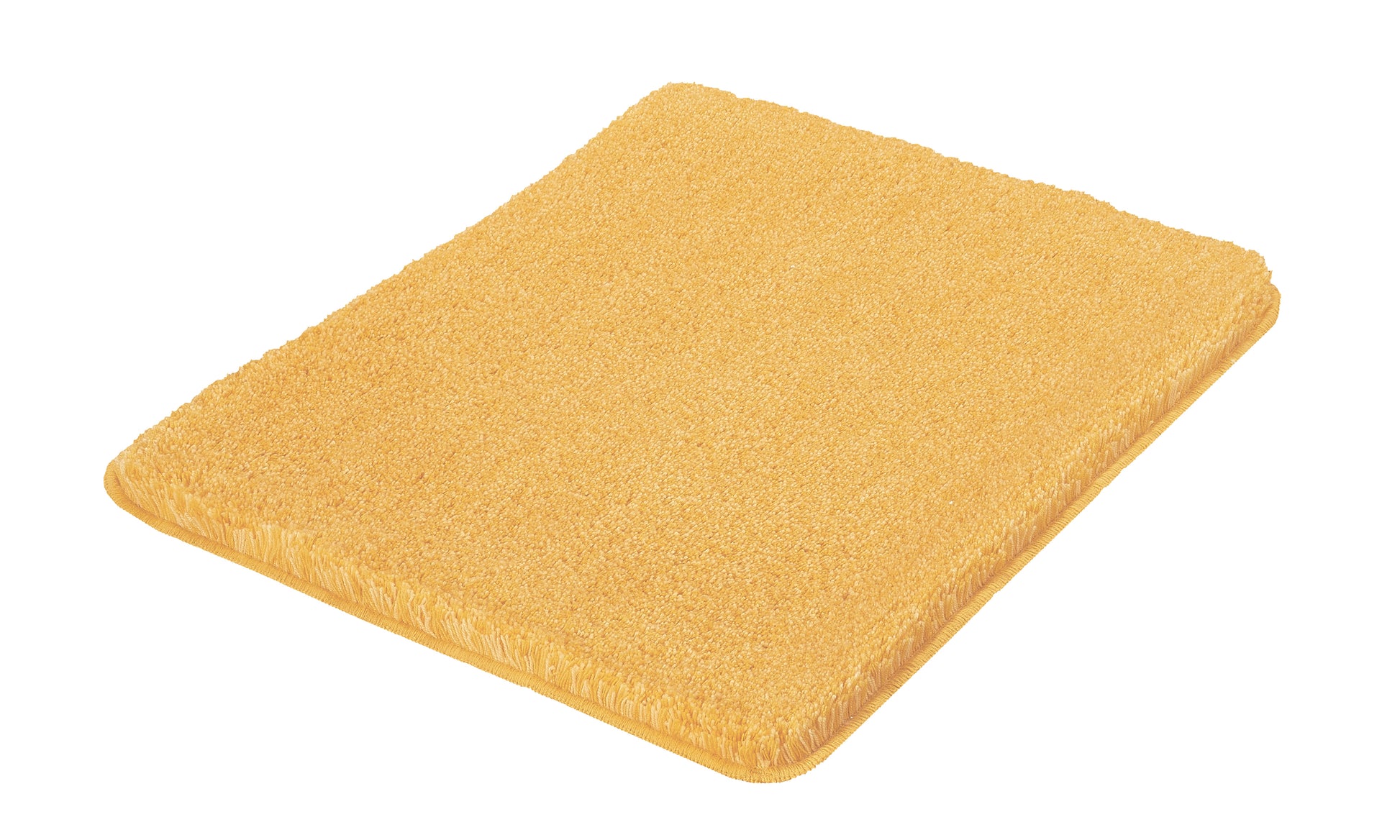 Gelber Badteppich RELAX Mimose 55 x 65 cm liegt flach auf weißem Hintergrund.
