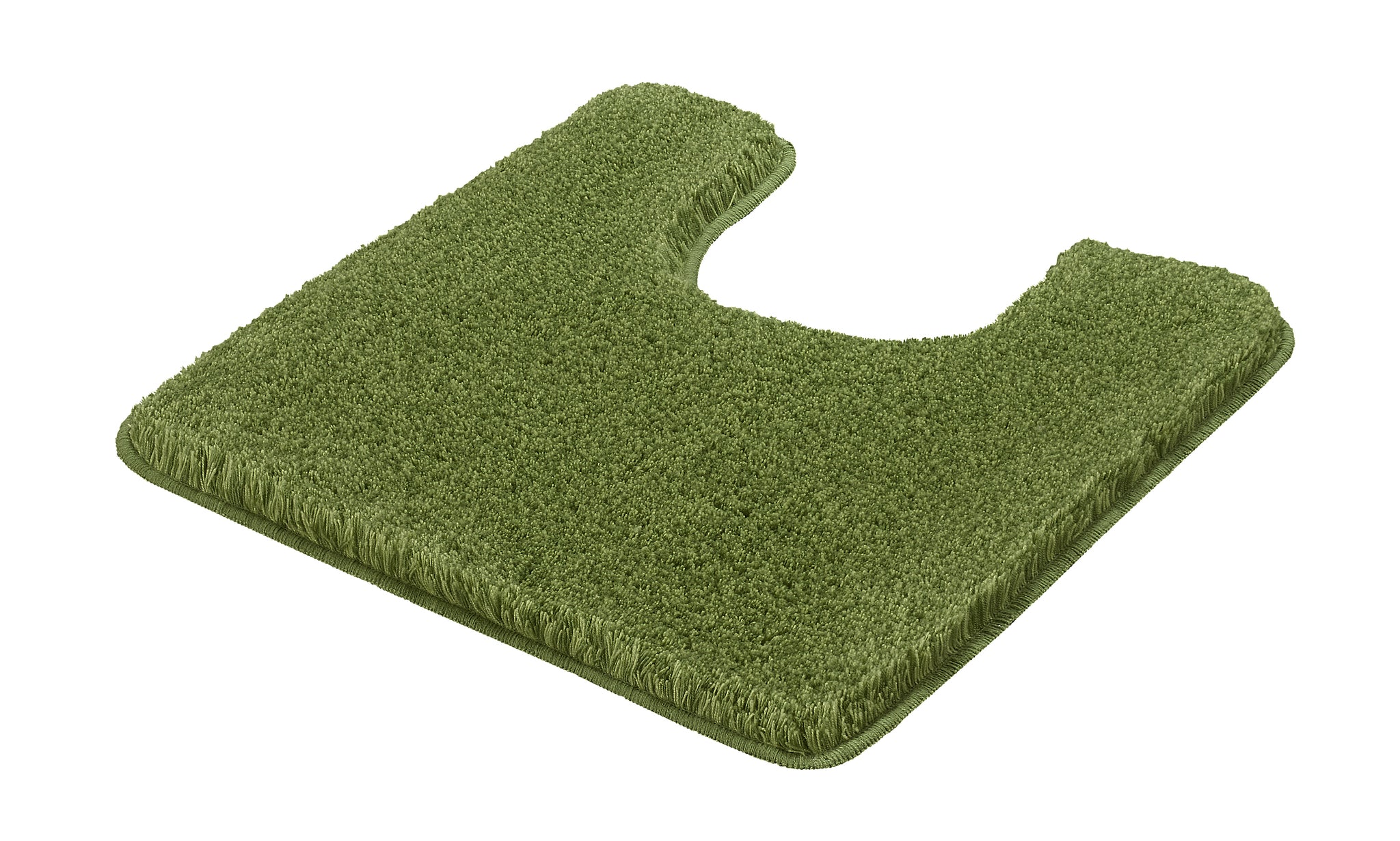 Grüne, U-förmige Badematte mit Aussparung für WC-Fuß aus weichem Hochflor