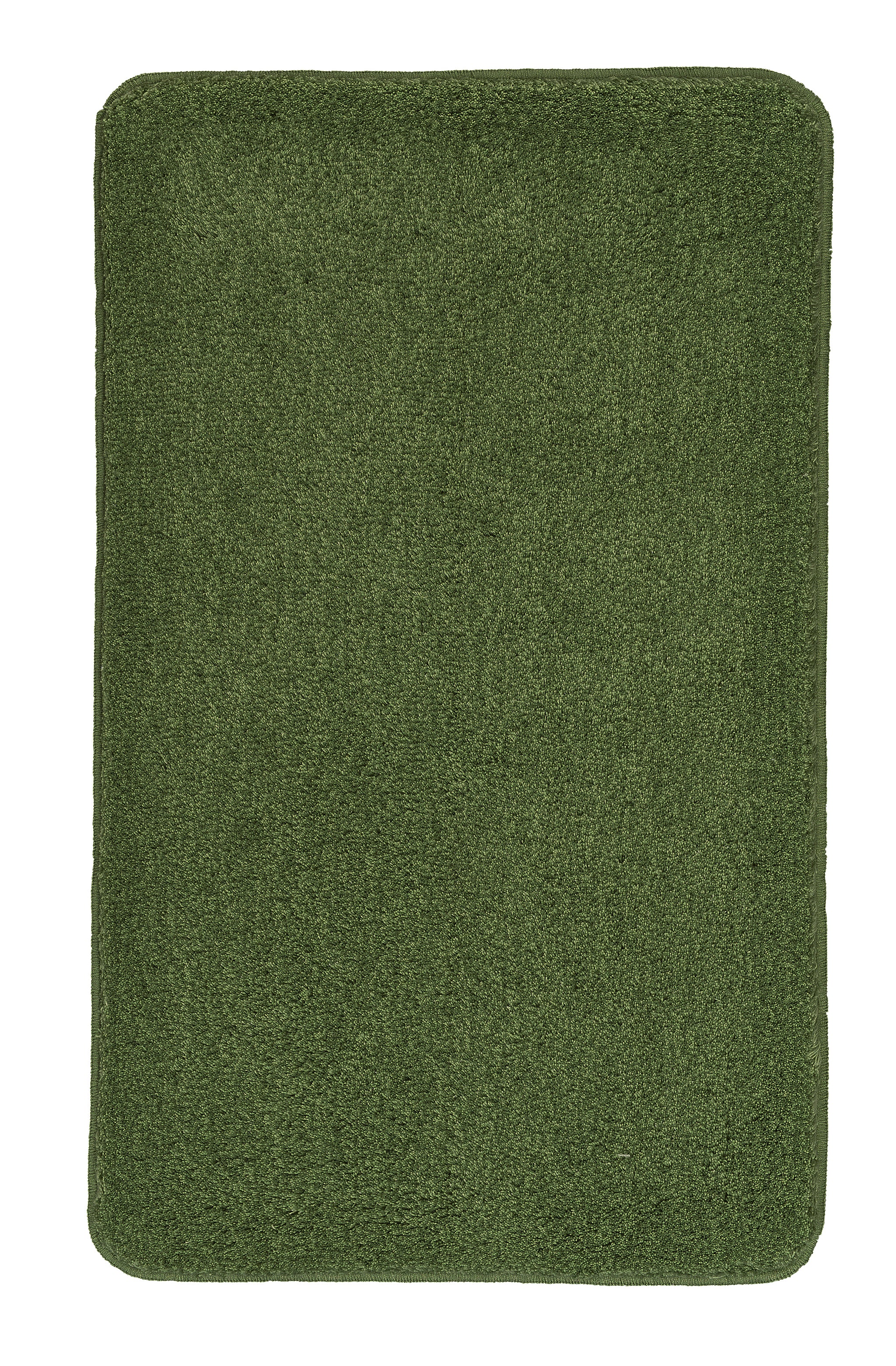 Grüner Badteppich RELAX Forest 85 x 150 cm liegt rechteckig ausgebreitet auf dem Boden.