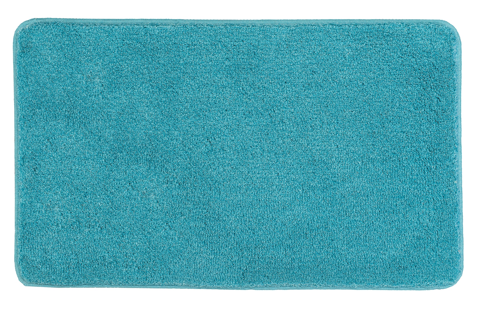 Badteppich RELAX in Türkis im Format 60 x 100 cm liegt flach auf dem Boden.