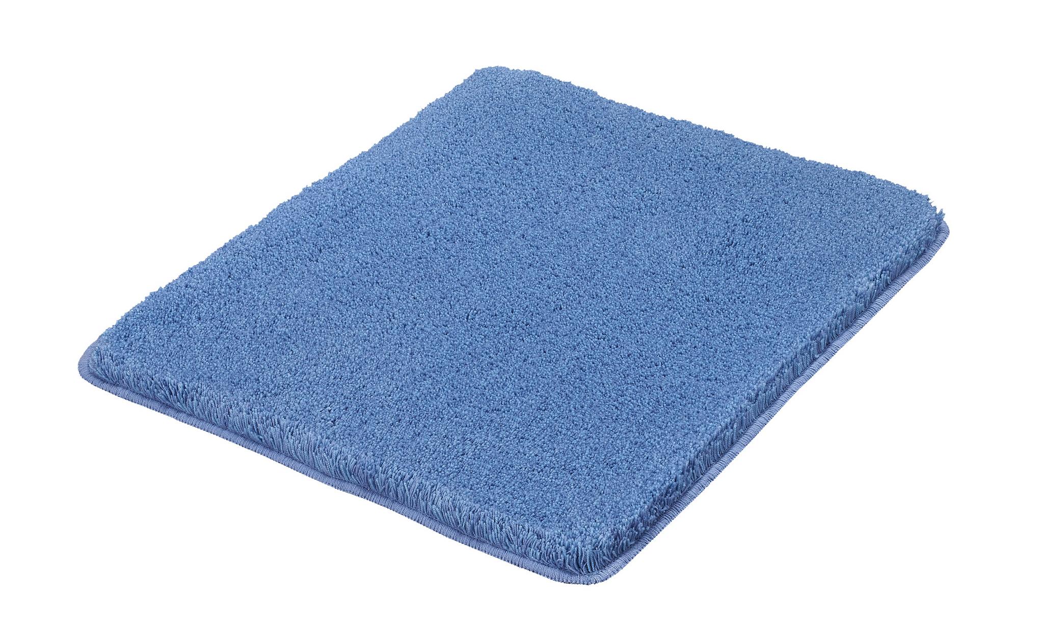 Rechteckige blaue Badematte aus weichem, dichtem Hochflorstoff Teppich