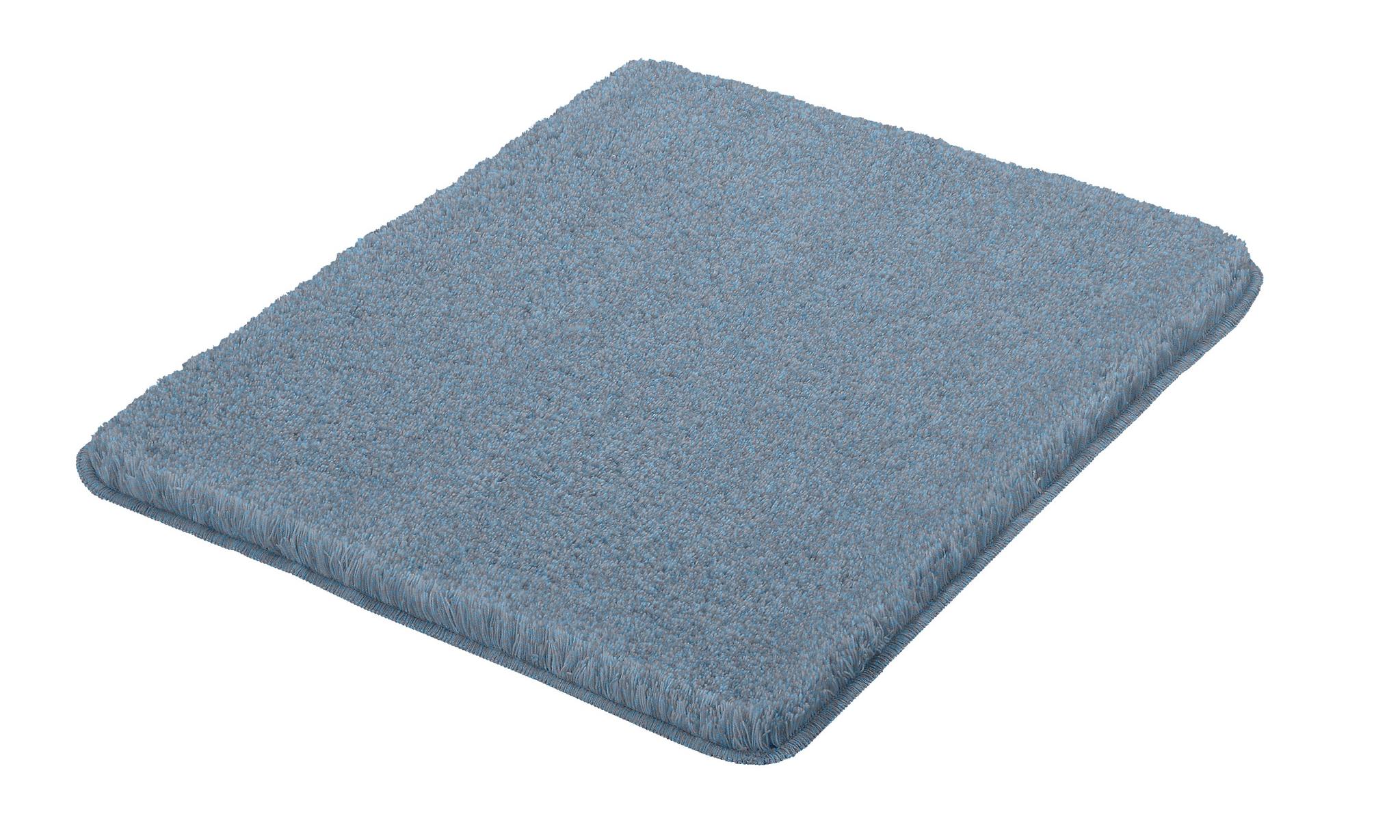 Rechteckige hellblaue Badematte mit weichem, dichtem Flor aus Stoff
