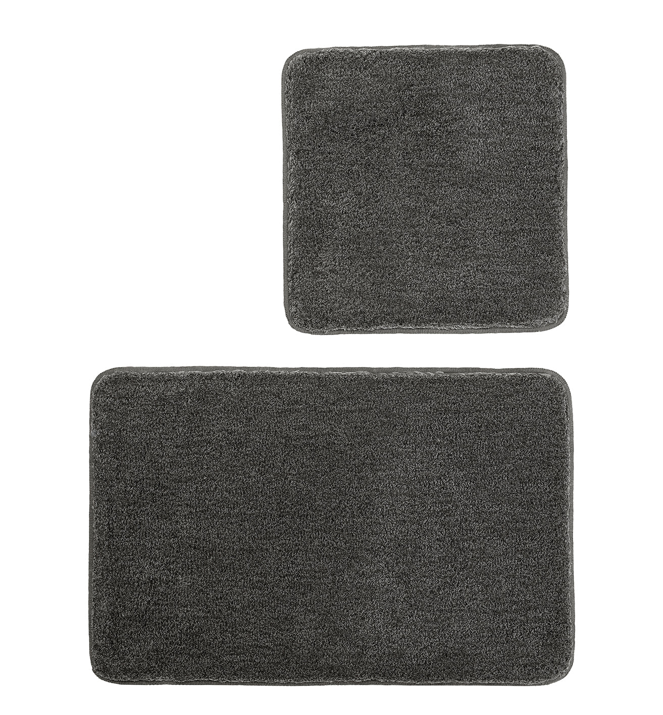 Zweiteiliges Badteppich-Set RELAX in Anthrazit mit rechteckigen Matten 50x50 cm und 55x85 cm.
