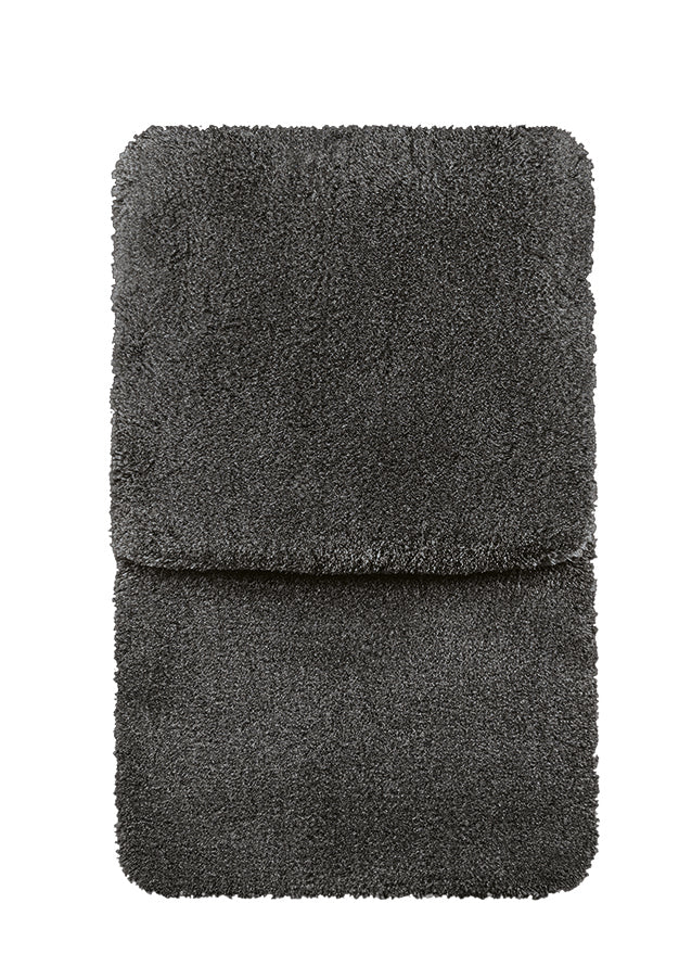 Zweiteiliges anthrazitfarbenes Badteppich-Set RELAX mit rechteckigen Hochflor-Badematten.
