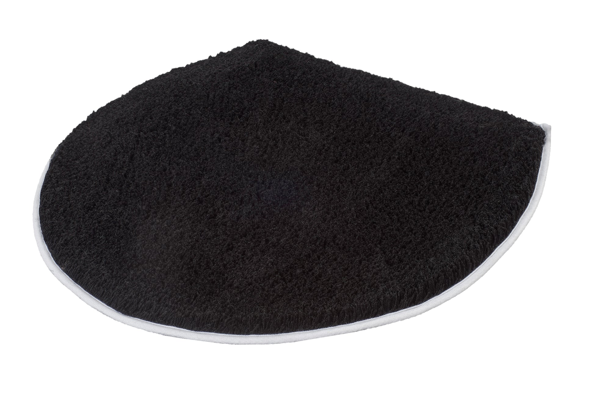 Schwarzer halbrunder WC-Deckelbezug aus Frottee mit weißem Rand
