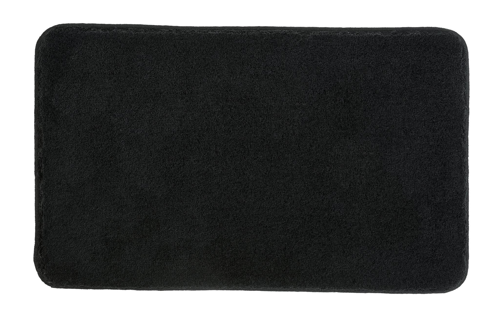 Rechteckige schwarze Badematte mit weicher Oberfläche von oben ansicht