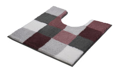WC-Vorleger mit Karomuster in Grau, Weiß, Rosa und Bordeauxrot hochflorig