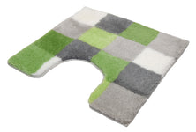 U-förmiger Badteppich mit kariertem Muster in Grün, Grau und Weißtönen