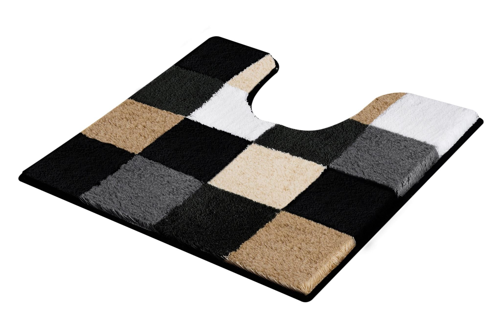 U-förmiger WC-Vorleger mit kariertem Muster in Beige, Grau und Schwarz