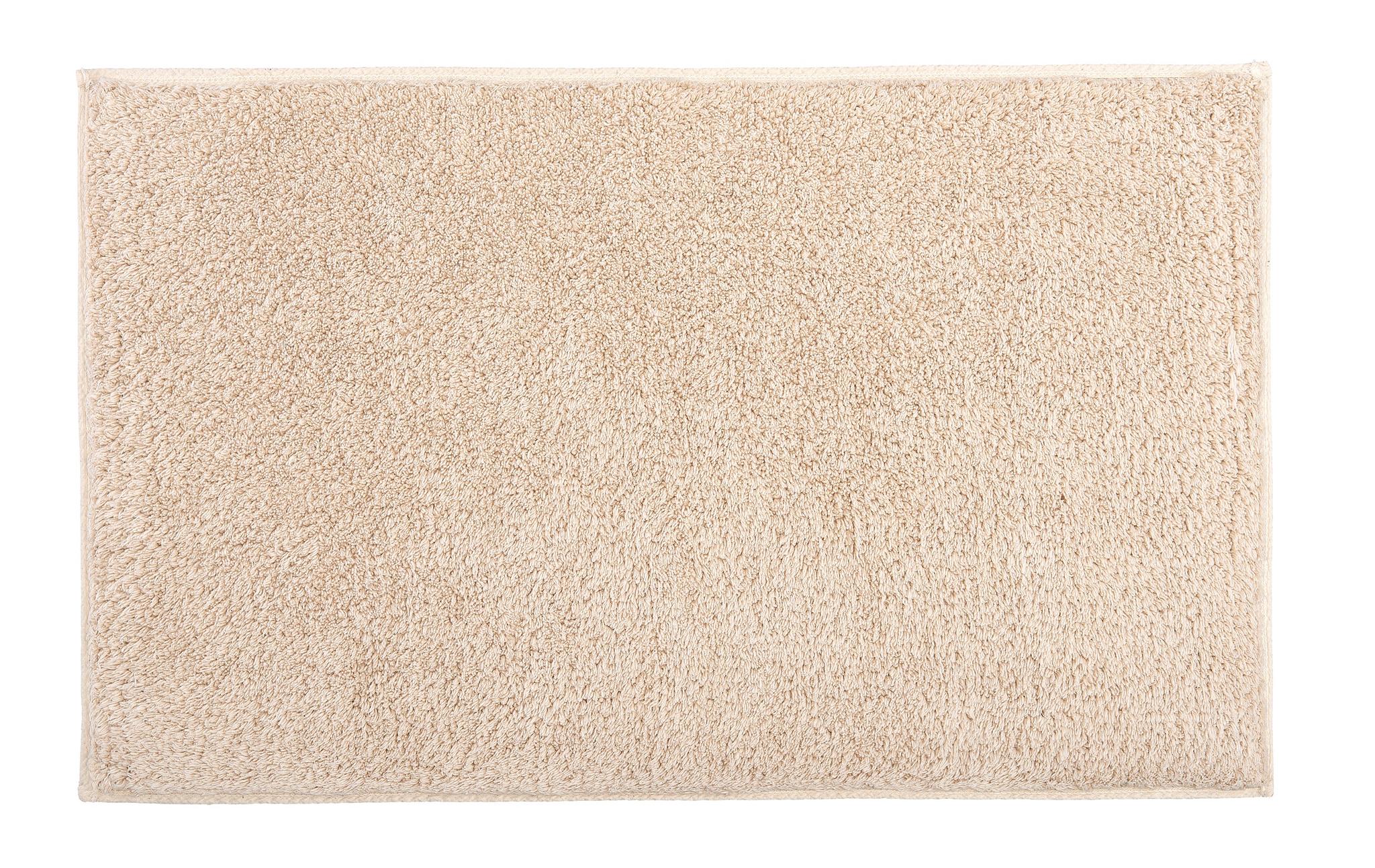 Rechteckige beigefarbene Badematte mit dichtem, hochflorigem, weichem Flor