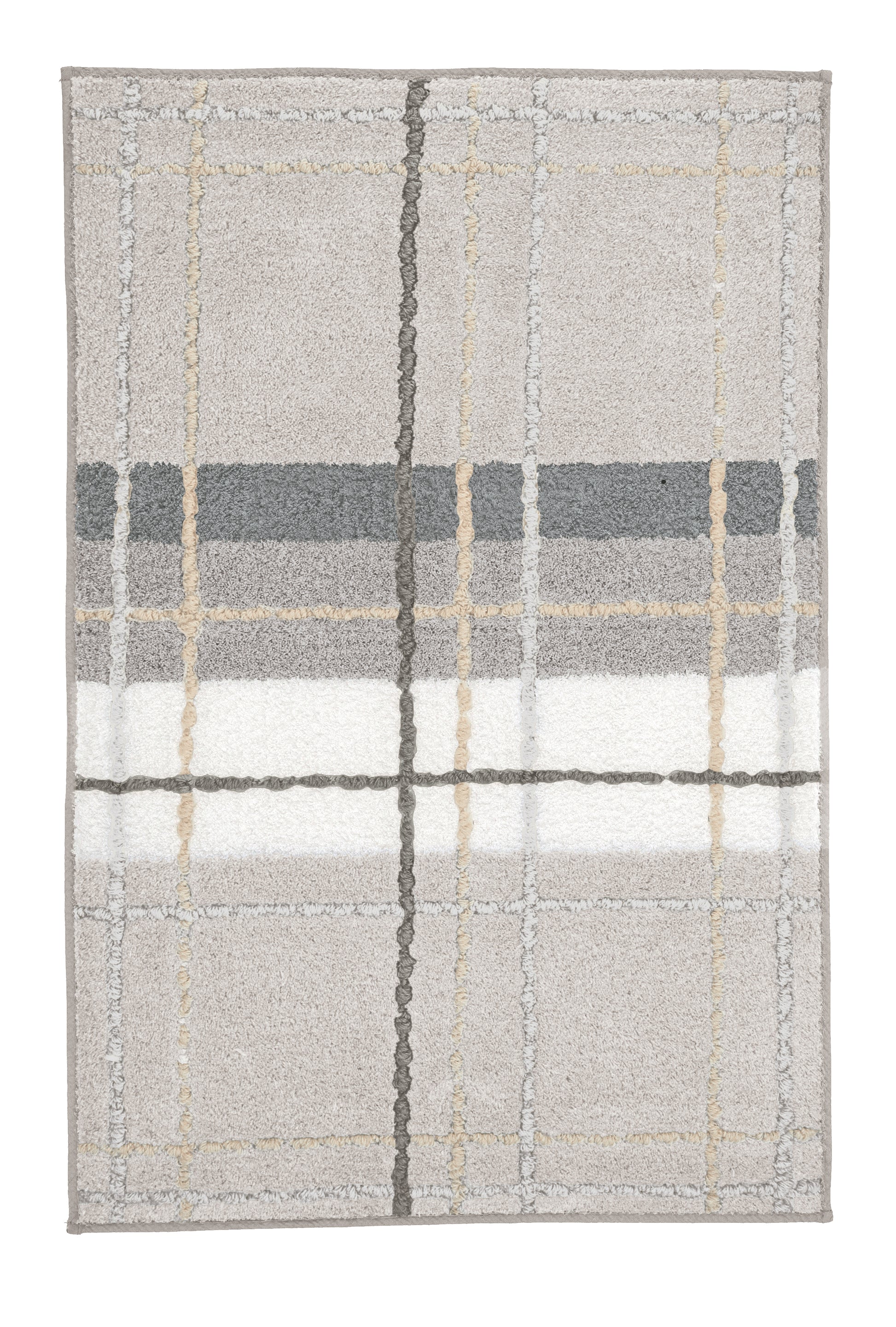 Badematte mit kariertem Muster in Grau, Beige, Weiß und Creme-Tönen