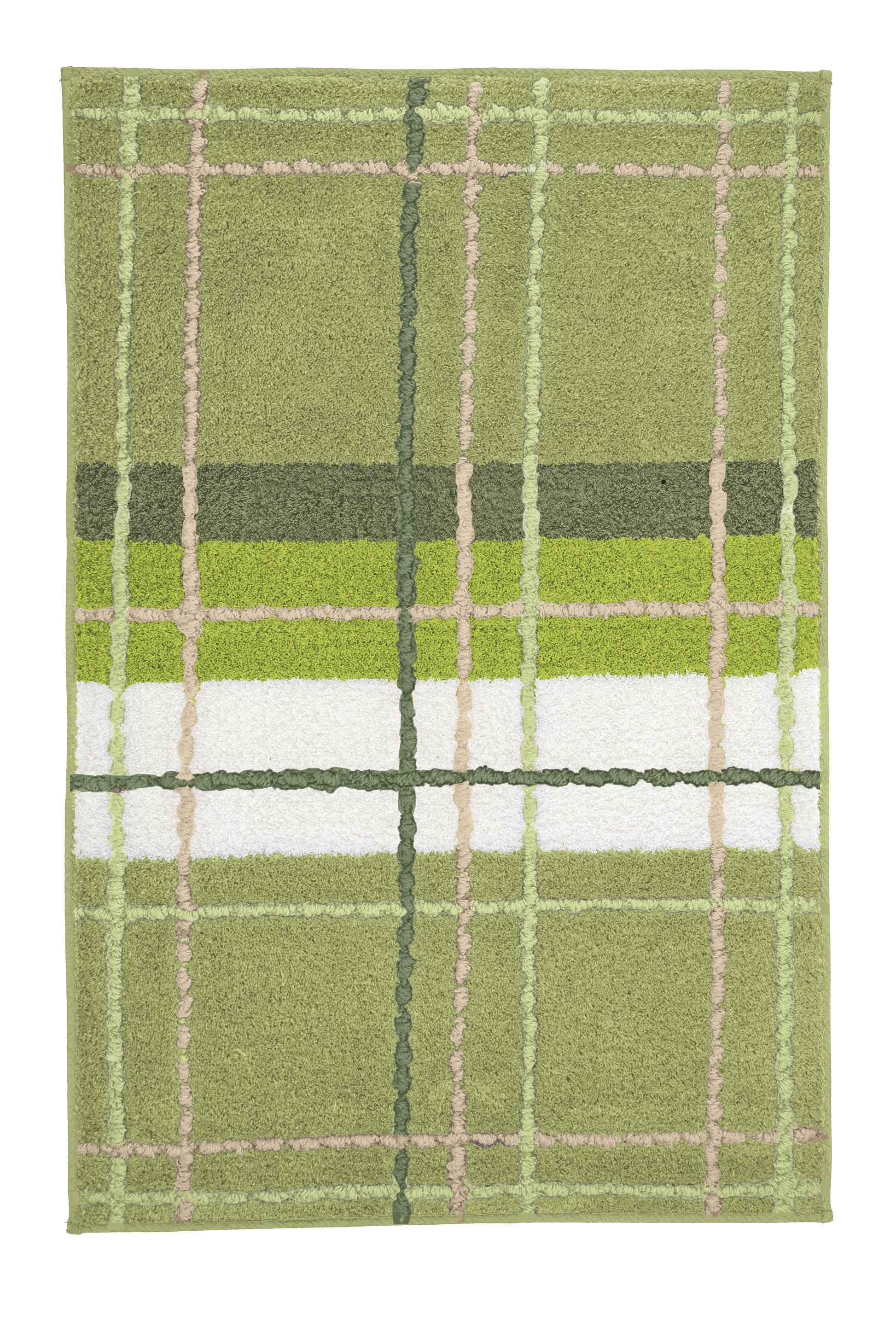 Grüner rechteckiger Badteppich mit kariertem Muster in Pastellfarben