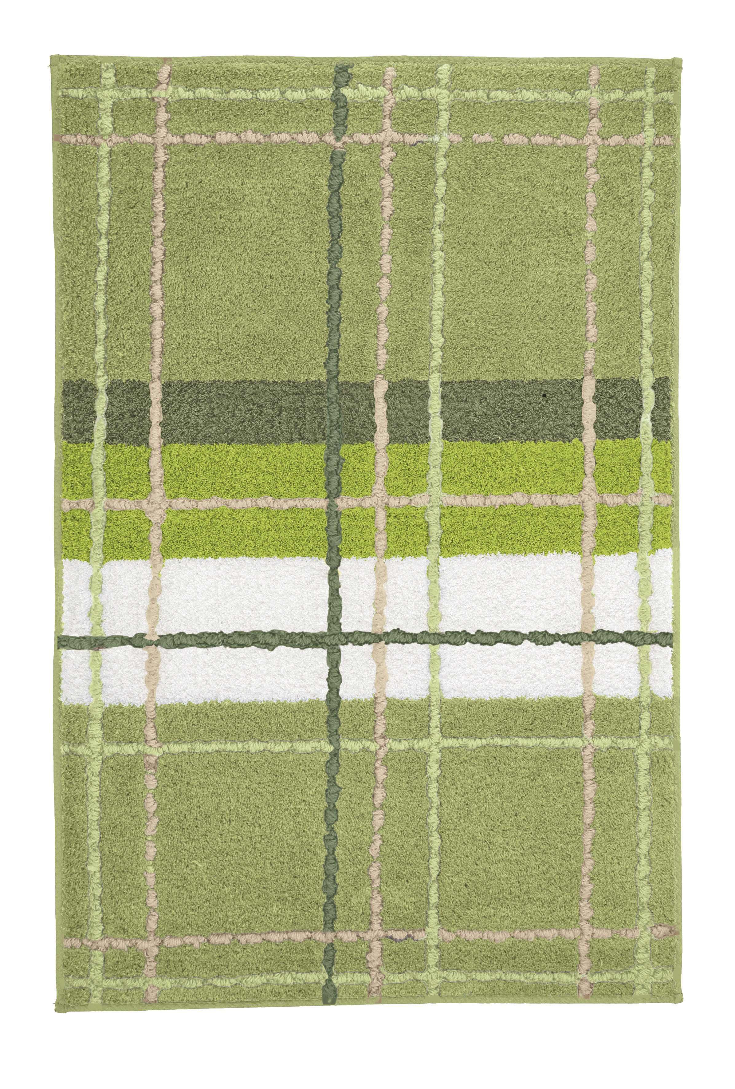 Grüner rechteckiger Badteppich mit kariertem Muster in Pastellfarben