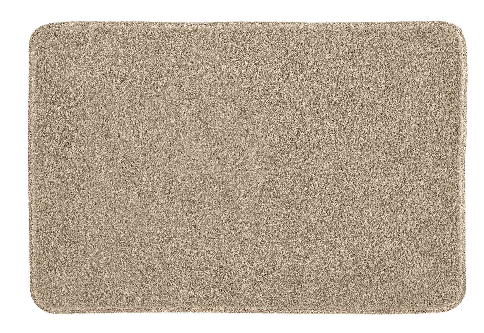 Rechteckige, beige Badematte mit weicher, dichter Oberfläche aus Stoff