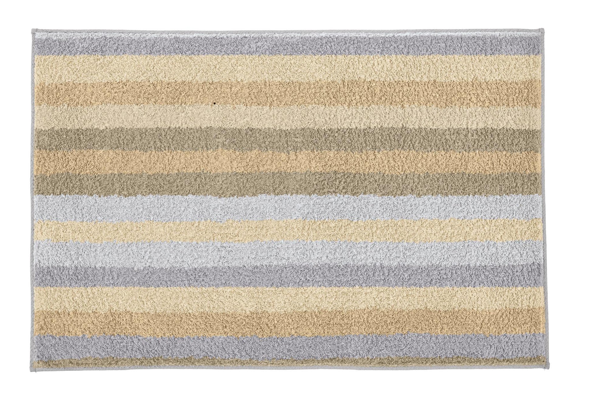 Rechteckiger Badteppich mit breiten Streifen in Beige, Grau und Creme