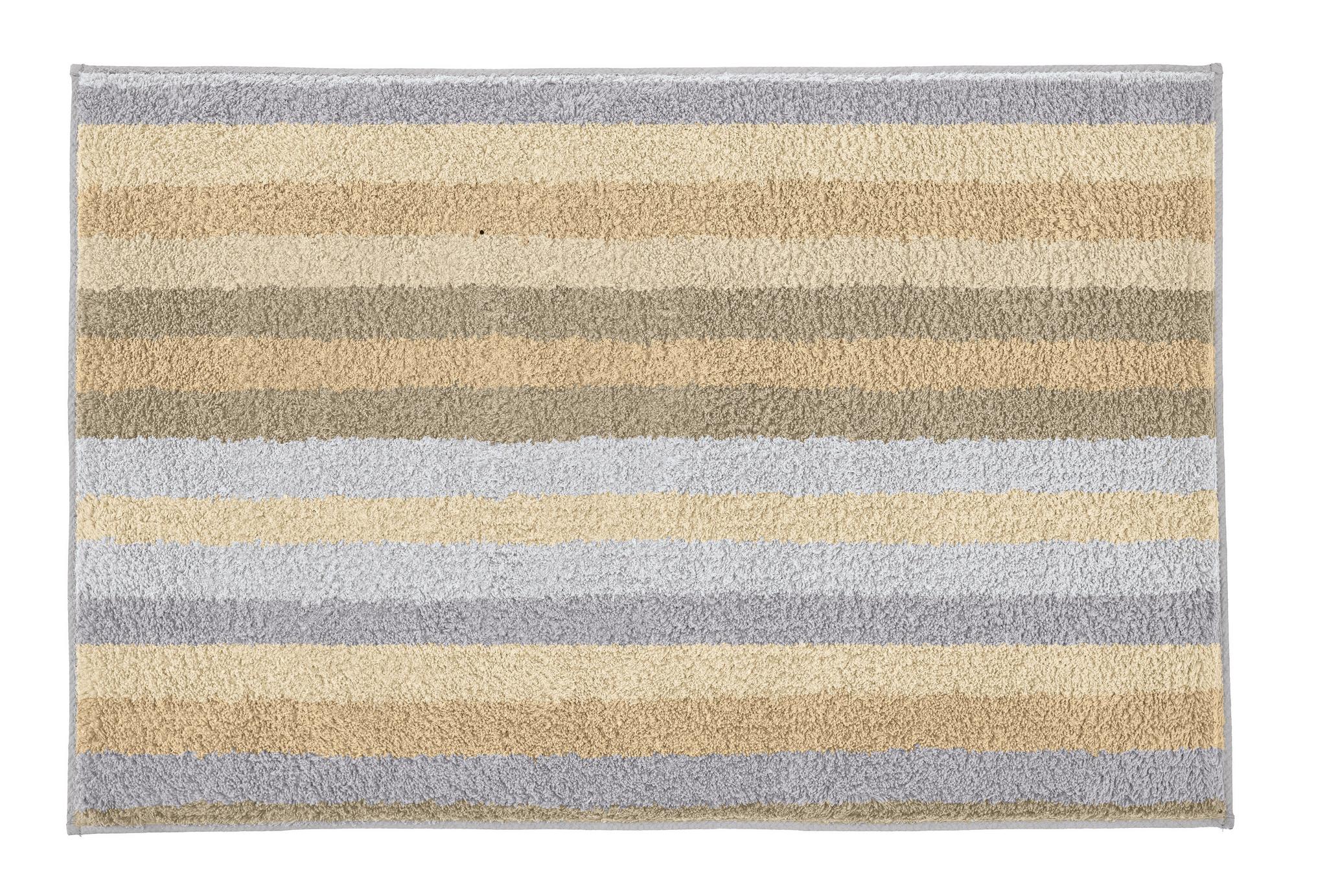 Rechteckiger Badteppich mit breiten Streifen in Beige, Grau und Creme