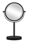 Schwarzer runder Kosmetikspiegel mit LED-Beleuchtung auf Standfuß