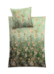 Bettwäsche-Set in Grün mit zartem floralen Blumenmuster und Pflanzenranken