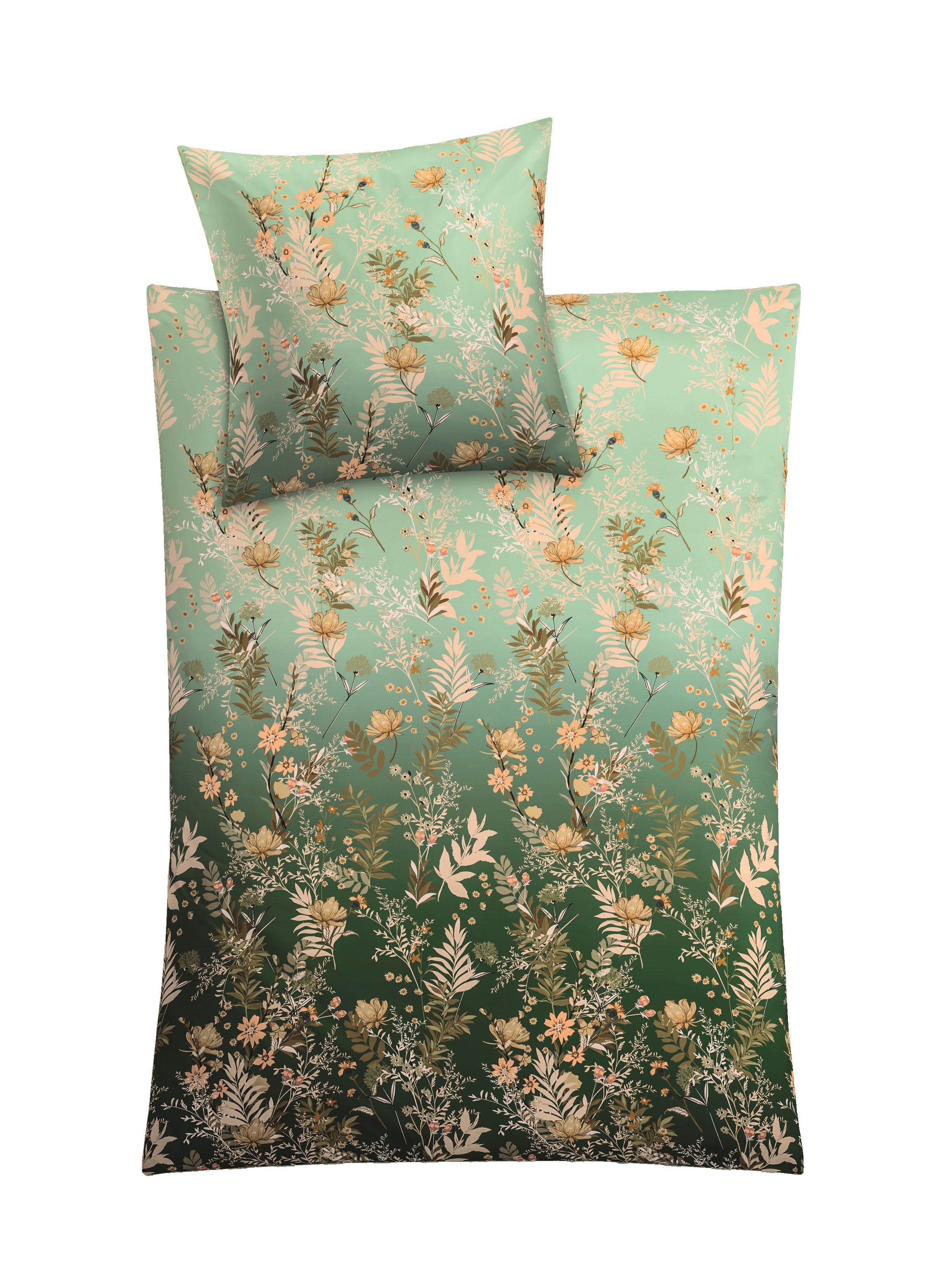 Bettwäsche-Set in Grün mit zartem floralen Blumenmuster und Pflanzenranken