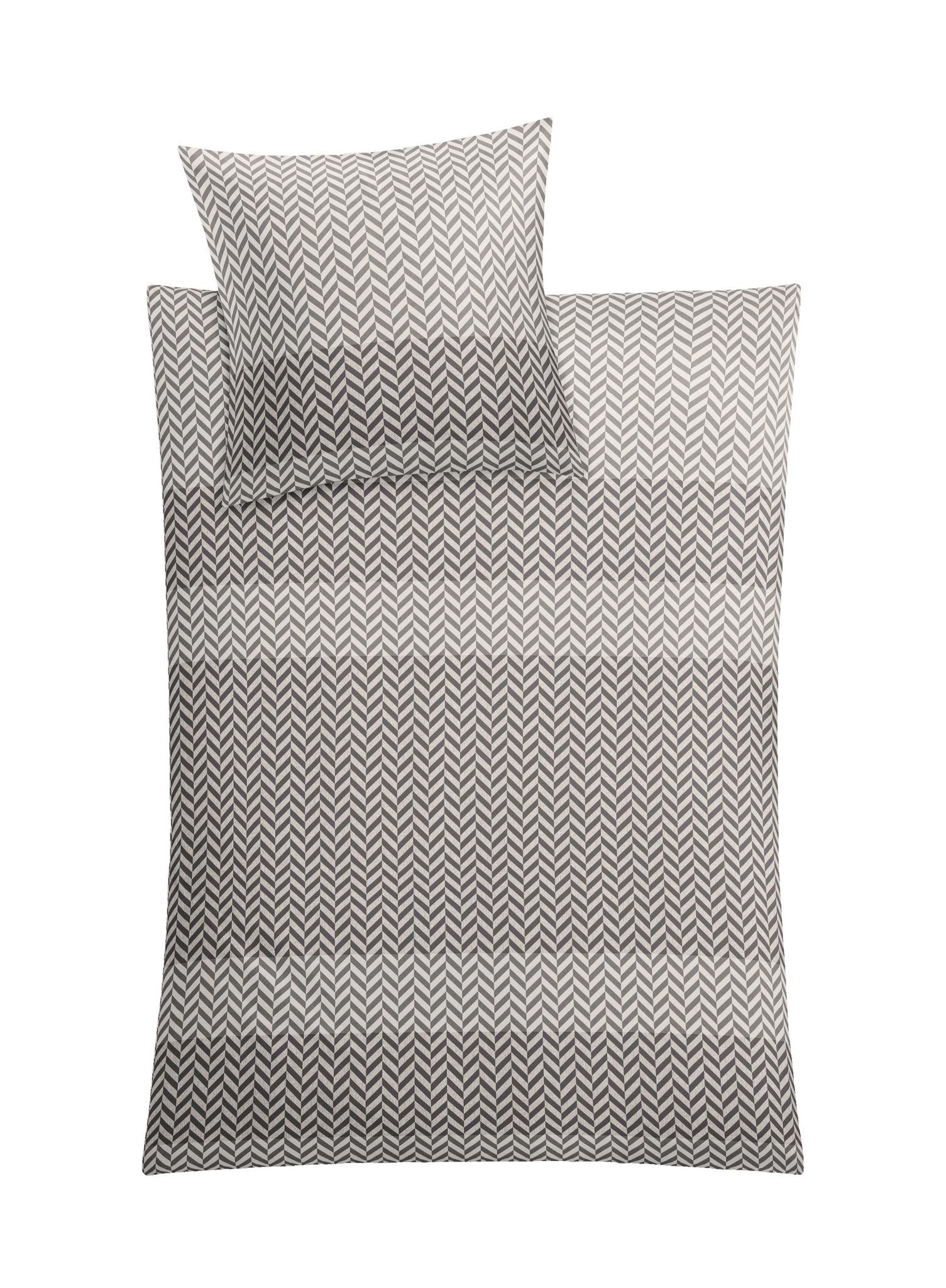 Bettwäsche-Set mit Kissen, grau-weißes Zickzackmuster von oben gesehen