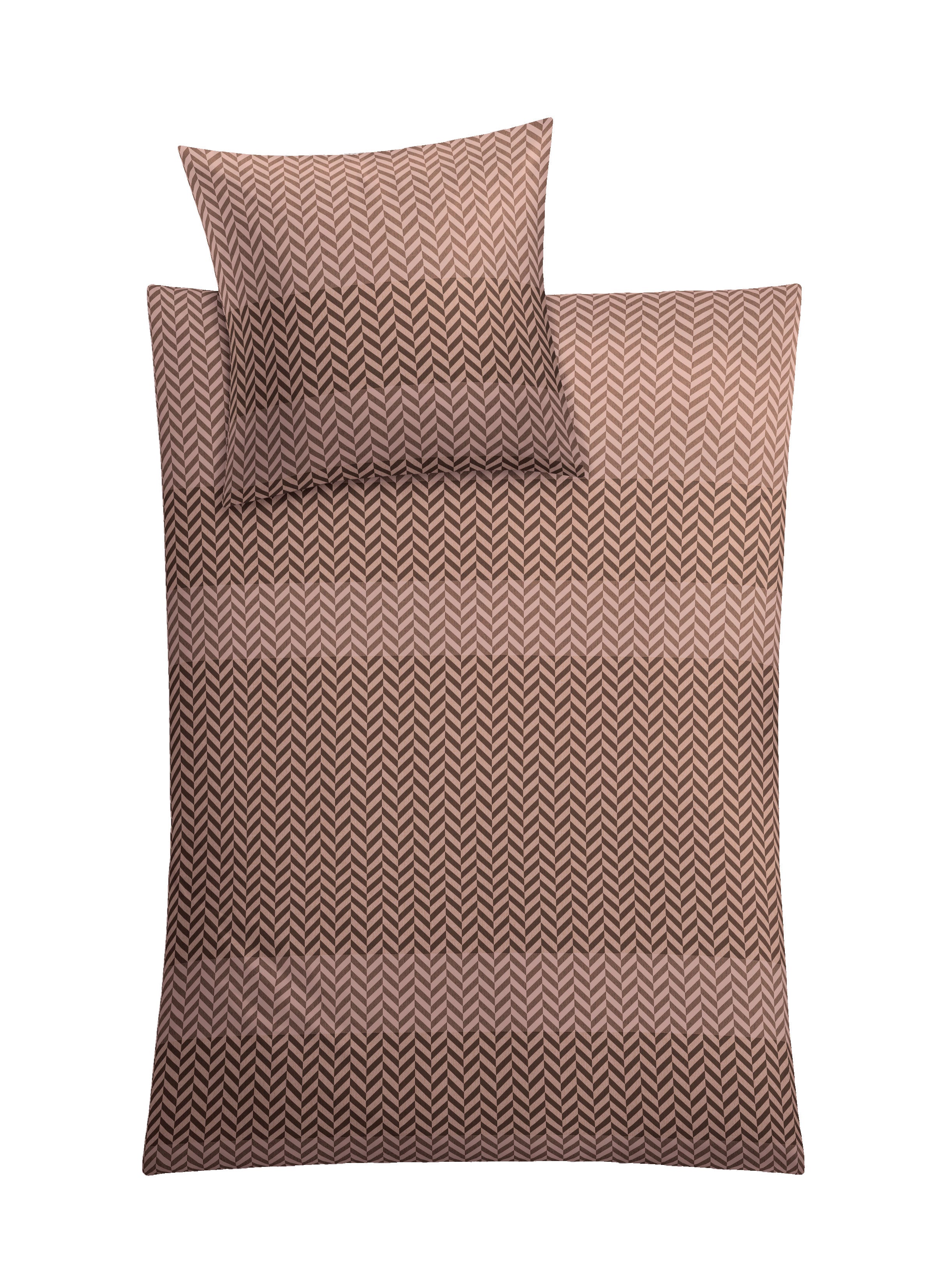 Braune Bettwäsche mit Kissen, Zickzackmuster in verschiedenen Tönen