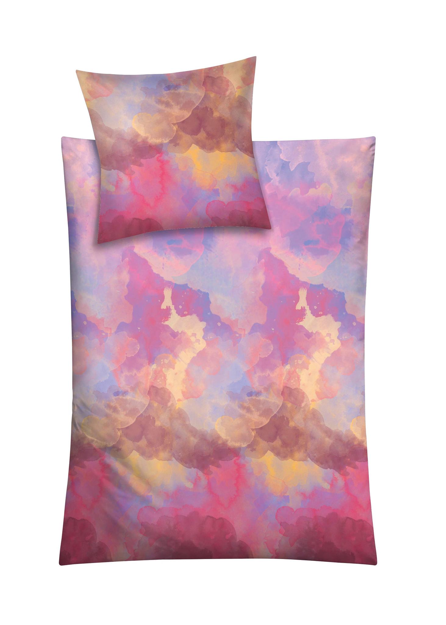 Bettwäsche mit buntem Wolkenmuster in Rosa, Lila, Gelb und Blau Tönen
