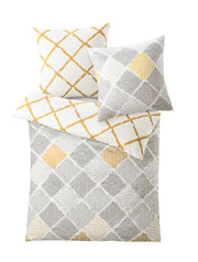 Bettwäsche-Set in Weiß mit gelben und grauen grafischen Mustern Quadraten
