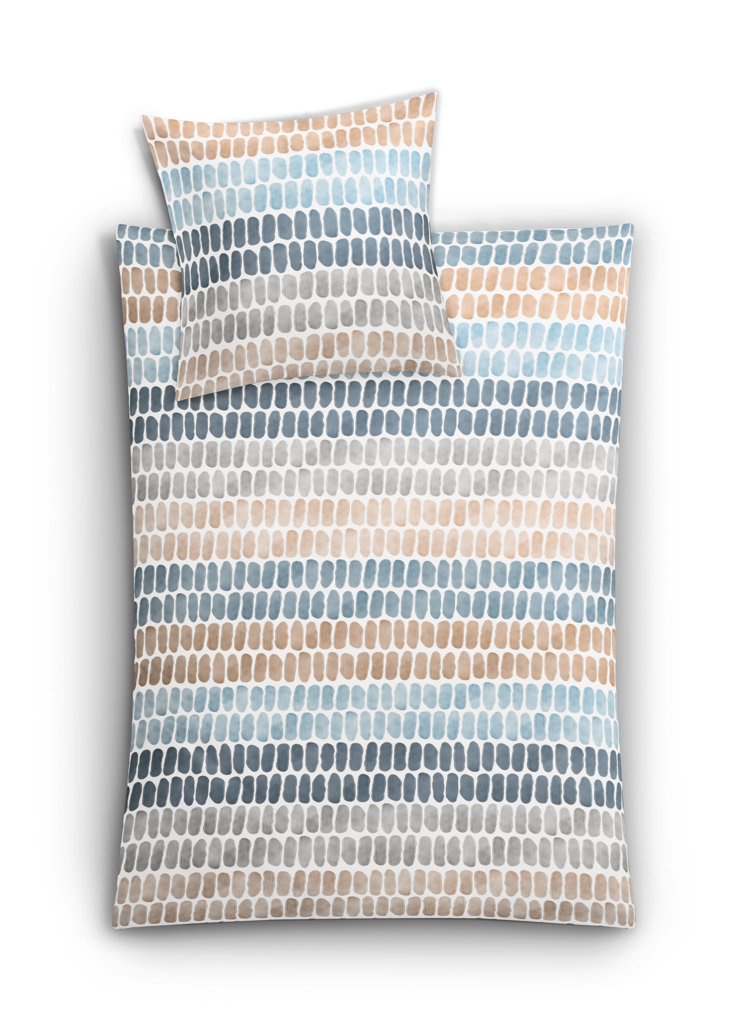 Bettwäsche-Set mit Kissen, Streifen in Blau, Grau, Beige und Weiß
