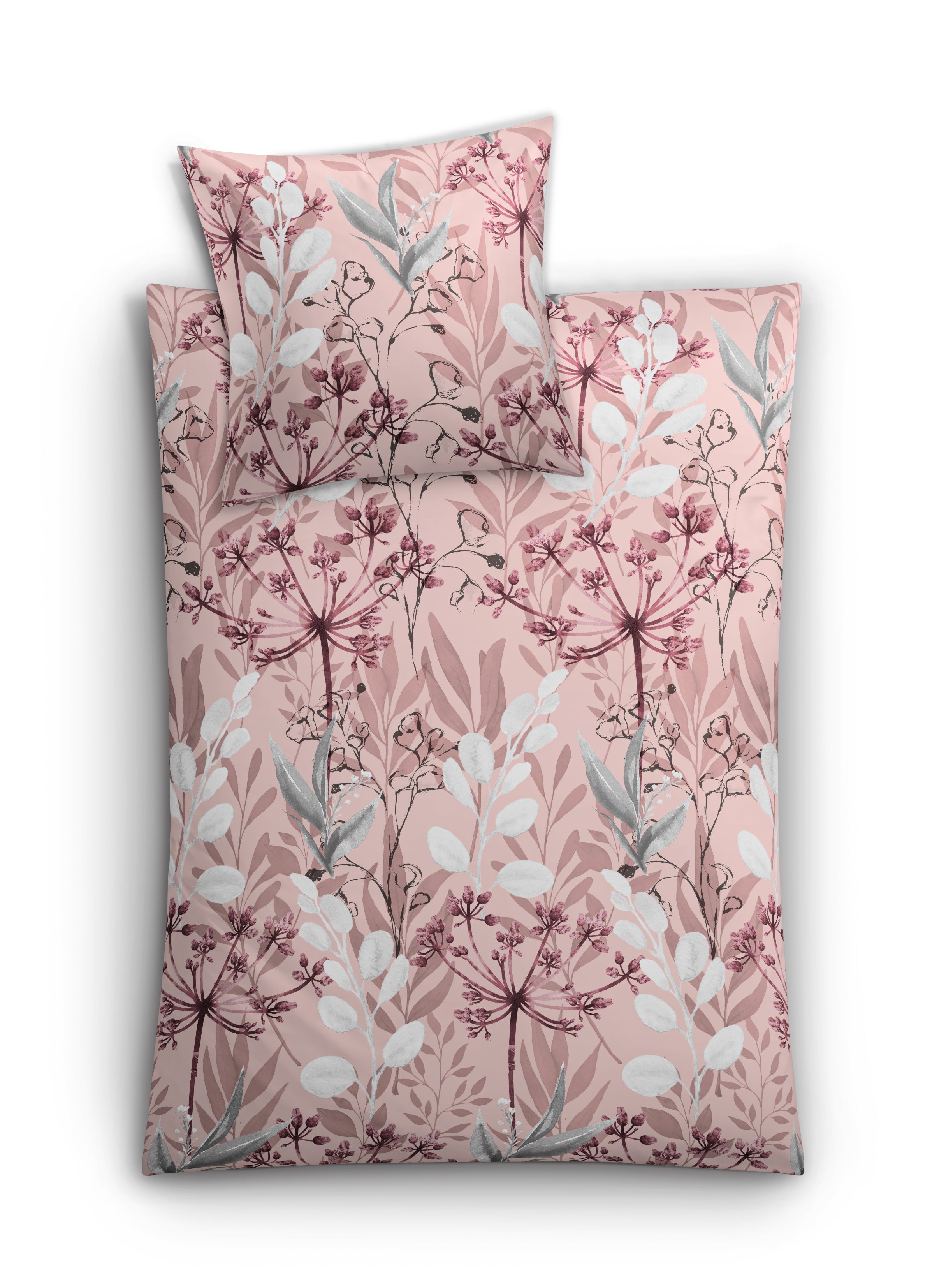 Rosa Bettwäsche mit zartem floralen Muster und passendem Kissen Set