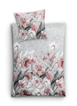 Bettwäsche-Set mit grauem Hintergrund und rosa Blumenmuster, groß