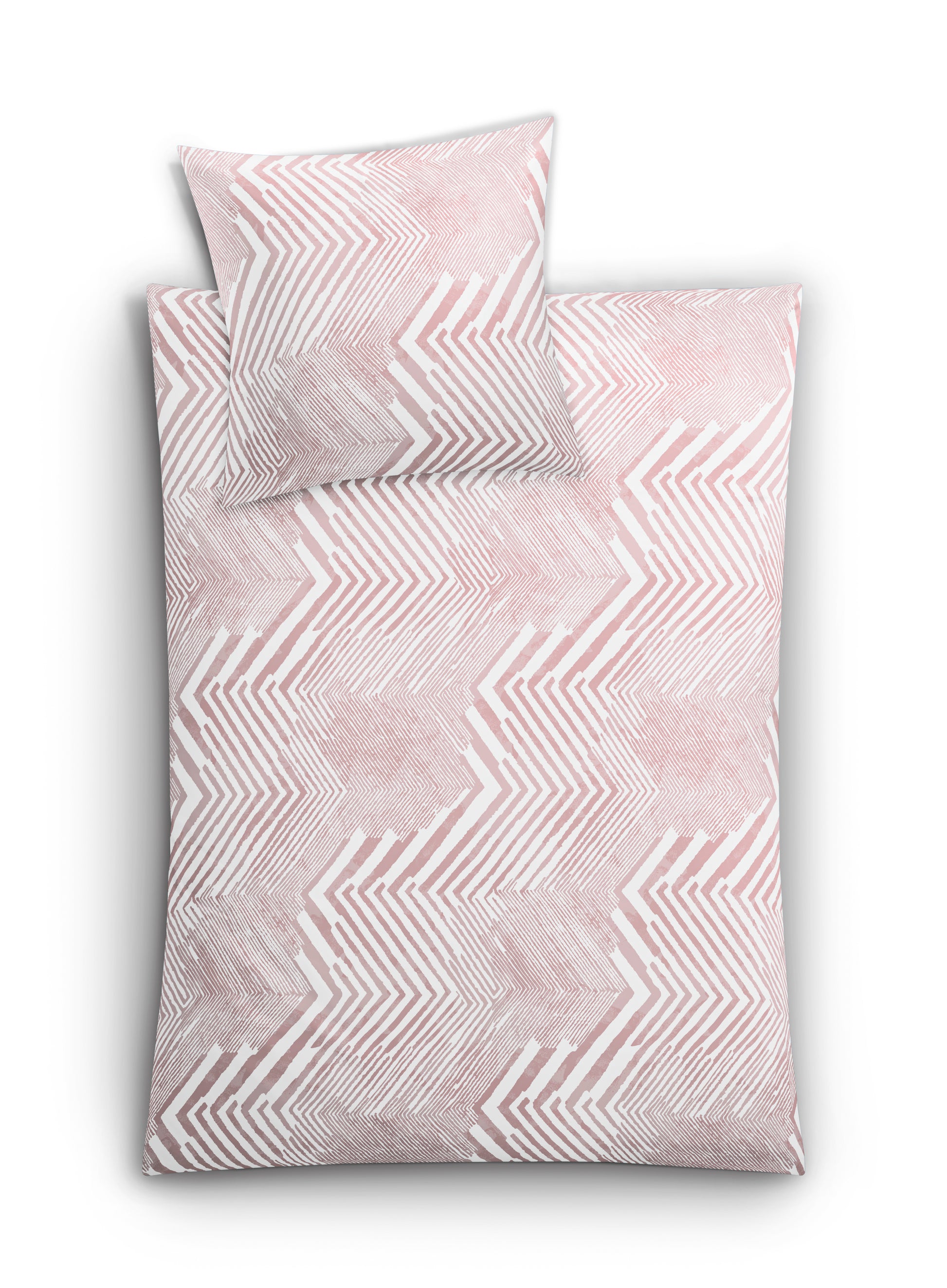 Bettwäsche Satin MACRA Pastellrose mit 155x220 cm Decke und 80x80 cm Kissen im grafischen Muster.