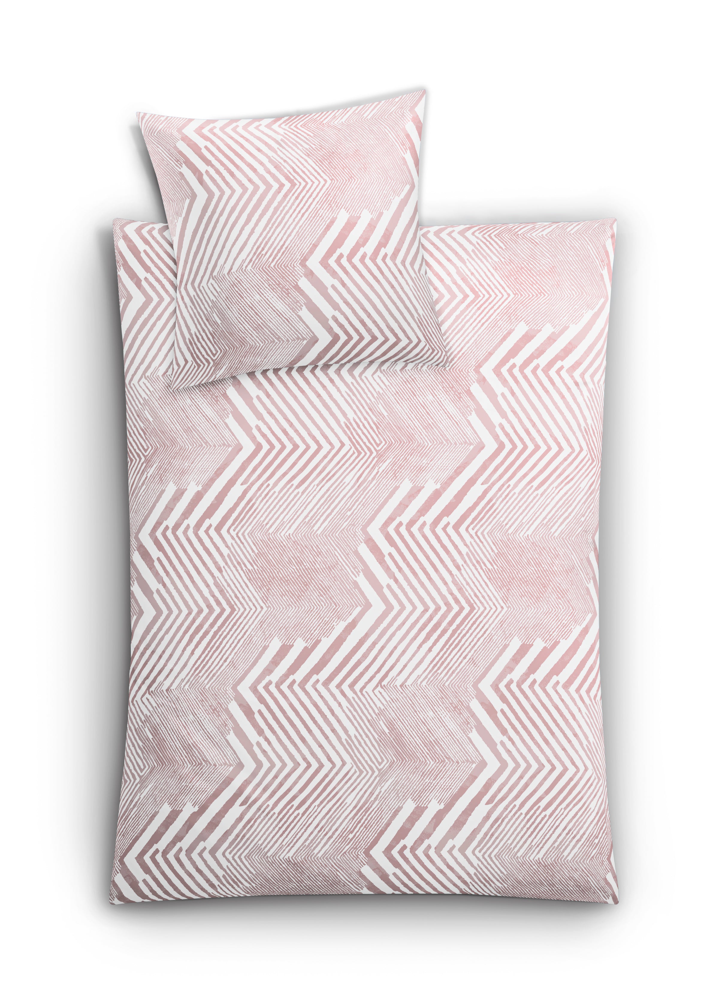 Bettwäsche Satin MACRA Pastellrose mit 155x220 cm Decke und 80x80 cm Kissen im grafischen Muster.