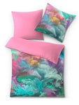 Bettwäsche in Rosa mit bunter, abstrakter Musterung in Pastellfarben