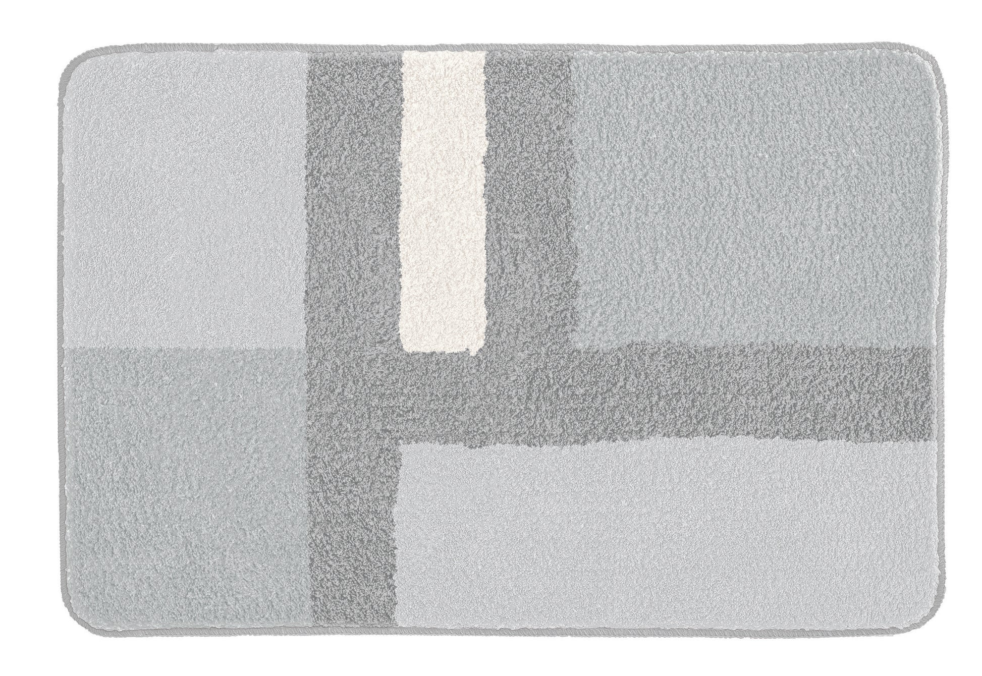 Rechteckige Badematte in Grau mit weichem, geometrischem Blockmuster