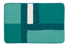 Badematte mit geometrischen Feldern in Türkis, Dunkelgrün und Weiß