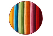 Runder Badteppich mit bunten, vertikalen Streifen in Regenbogenfarben