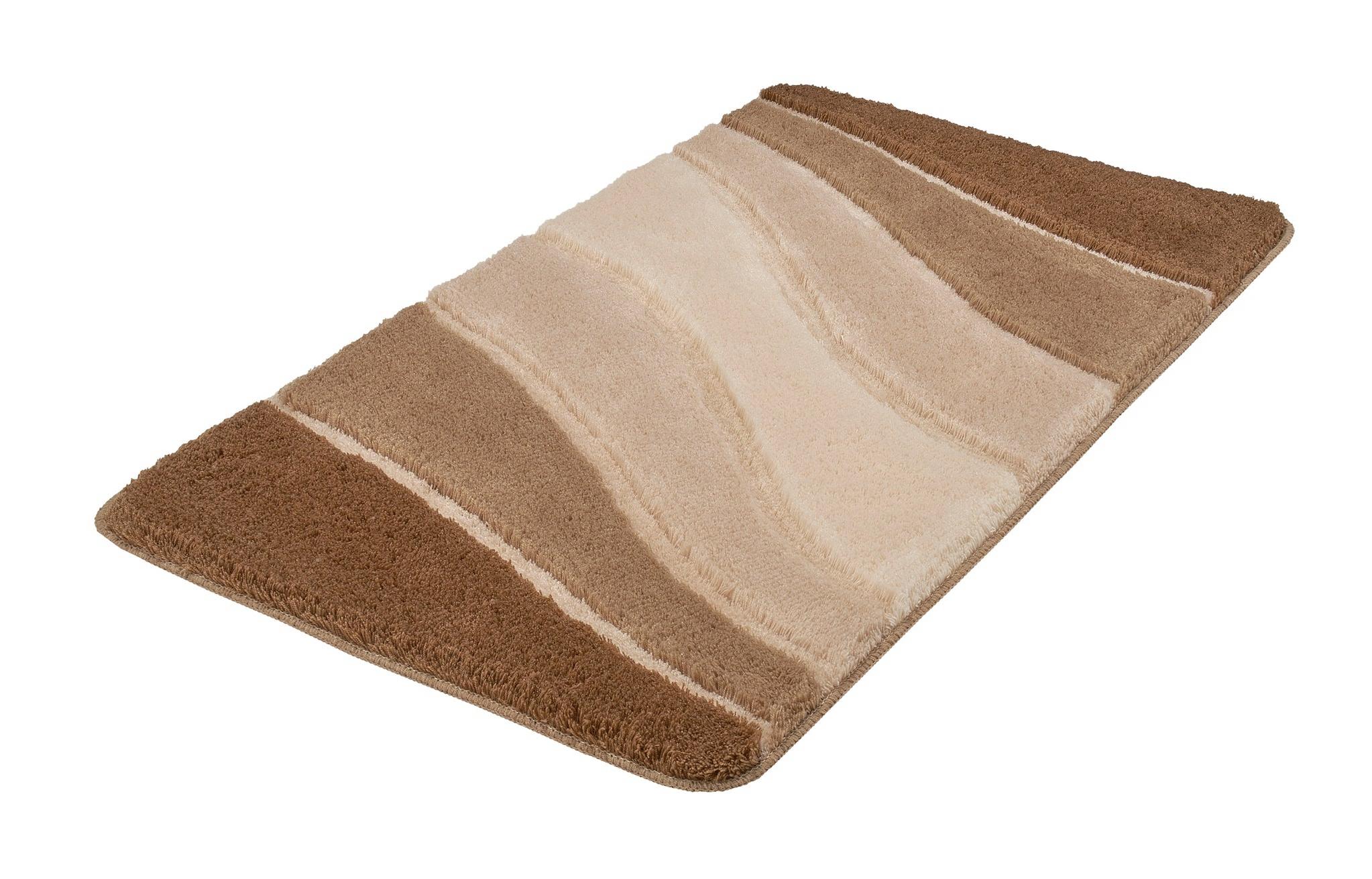 Rechteckiger Badteppich in Beige- und Brauntönen mit weichem Wellenmuster