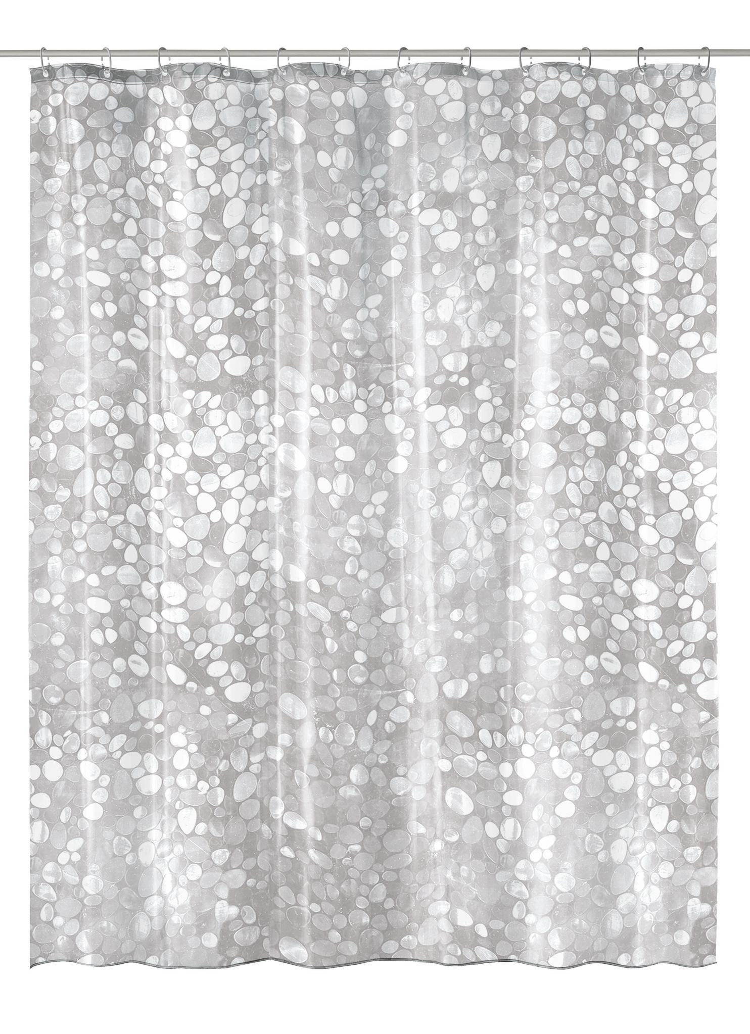 Transparenter Duschvorhang mit grauem allover Kieselsteinmuster Design