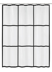 Transparenter Duschvorhang PEVA BROOKLYN Clear 180 x 200 cm mit schwarzem Karomuster ist zu sehen.