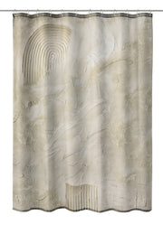 Textiler Duschvorhang ART Natur 180 x 200 cm in Beige mit abstrakter Struktur hängt glatt ausgebreitet.
