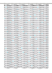 Grauer Duschvorhang Textil CASKET 180 x 200 cm mit Karomuster hängt an Duschstange.