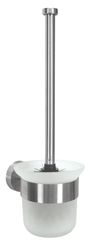 Wand-WC-Bürstenhalter ALLEGRA Milky aus Edelstahl mit satiniertem Glasbecher ist frontal zu sehen.