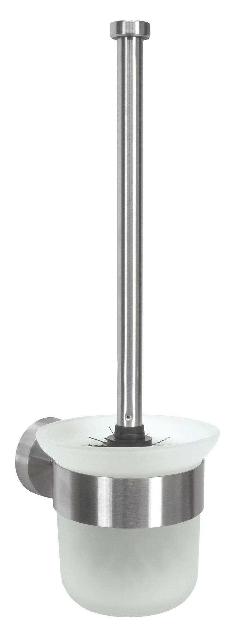 Wandhalterung mit WC-Bürste aus Edelstahl und satiniertem Glasbecher