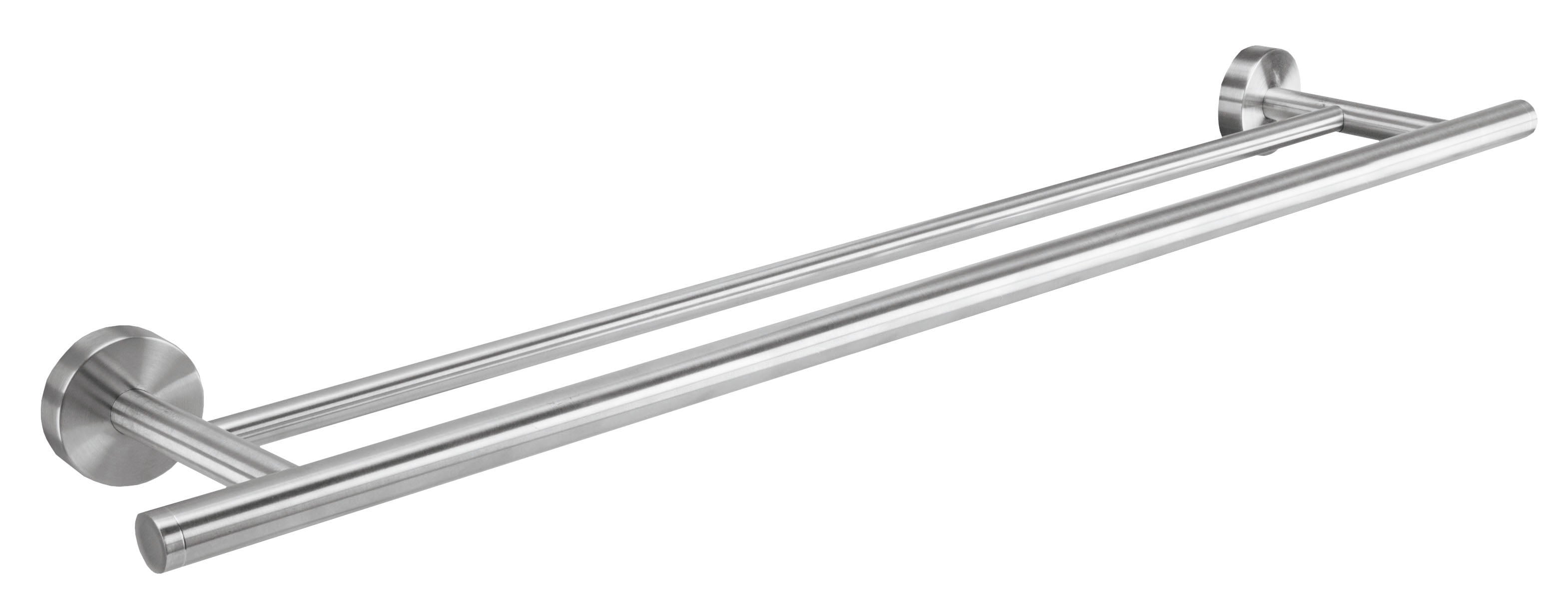 Doppel-Handtuchstange ALLEGRA in Chromfarben ist schräg von der Seite vor weißem Hintergrund zu sehen.