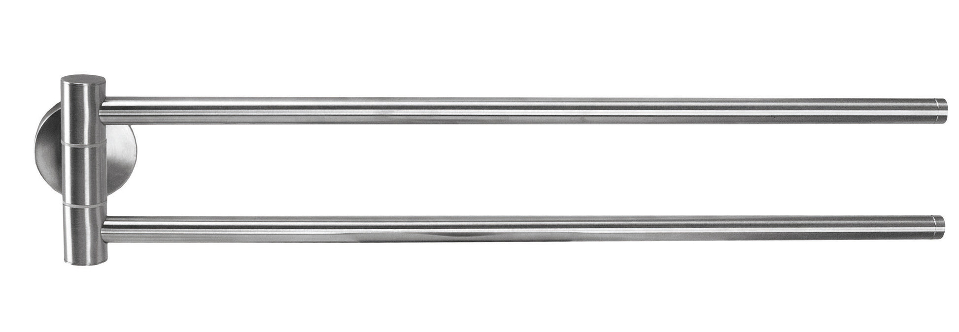 Chromfarbene Flexy-Handtuchstange ALLEGRA mit zwei schwenkbaren Stangen vor weißem Hintergrund.