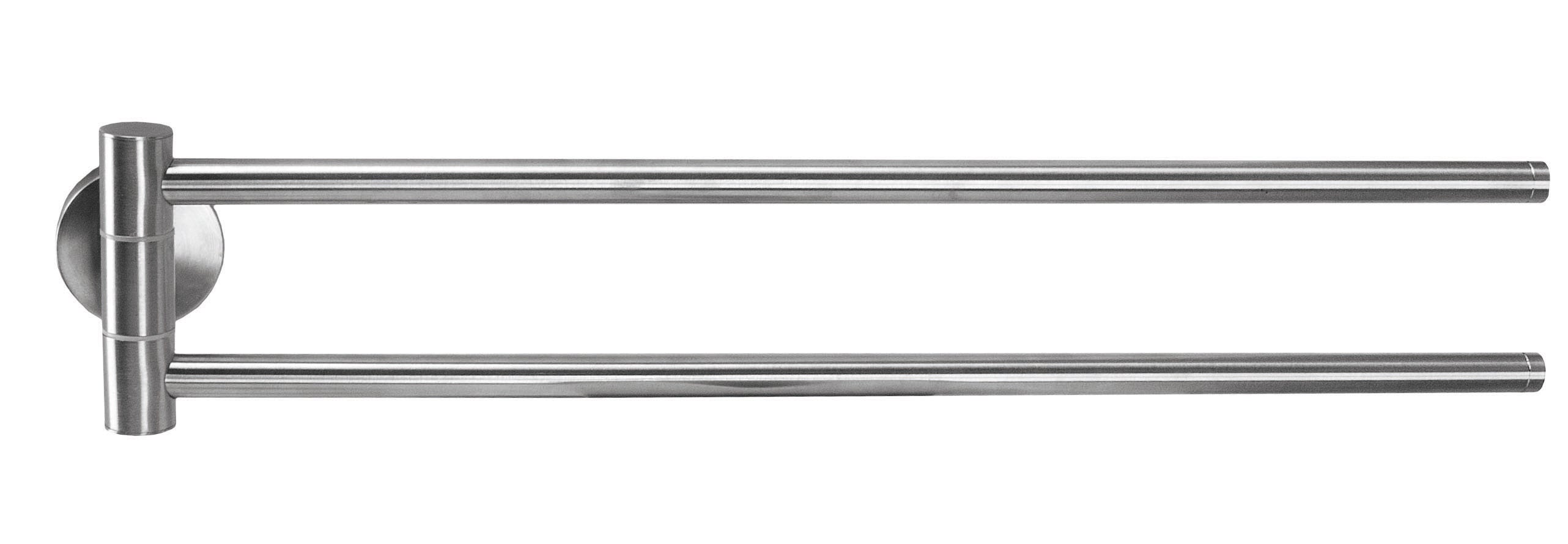 Chromfarbene Flexy-Handtuchstange ALLEGRA mit zwei schwenkbaren Stangen vor weißem Hintergrund.