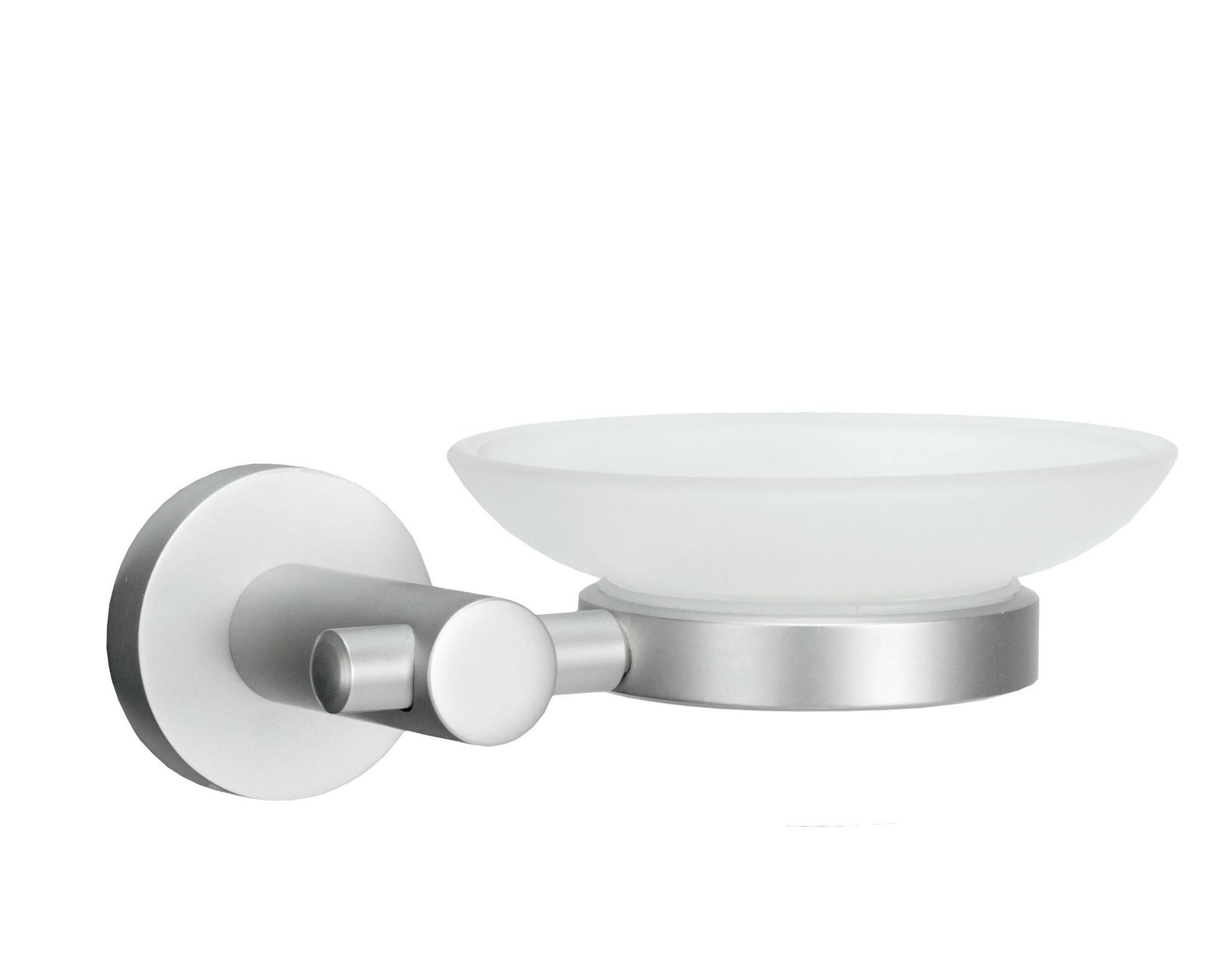 Wandhalterung mit runder Seifenschale aus satiniertem Glas, silbernem Metall